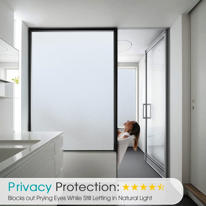 Coavas Window Privacy Film Frosted Glass Static Clings, Decorative Bathroom Door Privacy Film Day and Night, Heat UV Blocking Anti-Glare Frosting Stickers Renter Non-Adhesive, 29.5 x 78.7 Inch, Pure - Image 2